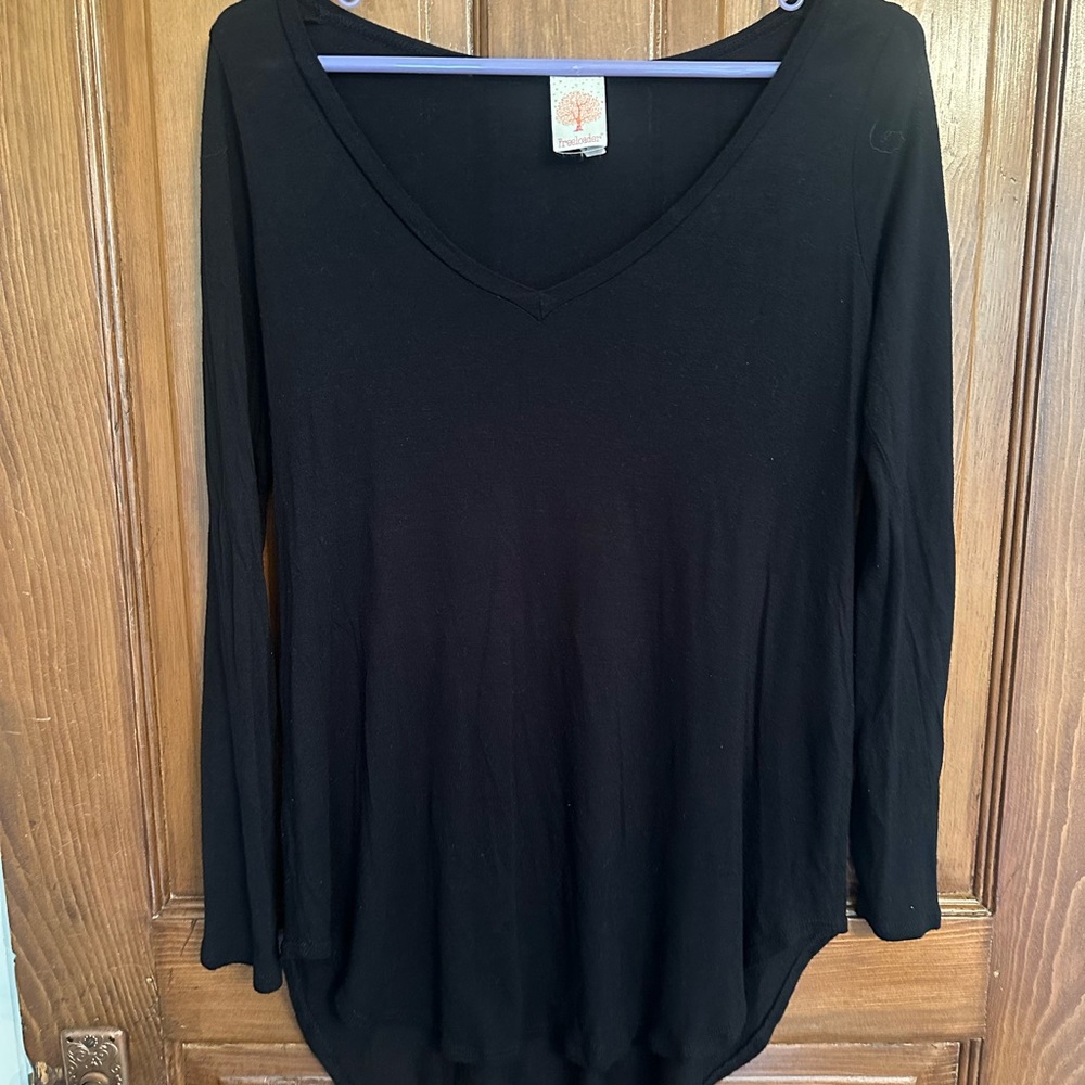 Freeloader Black V-Neck Long Sleeve Tee